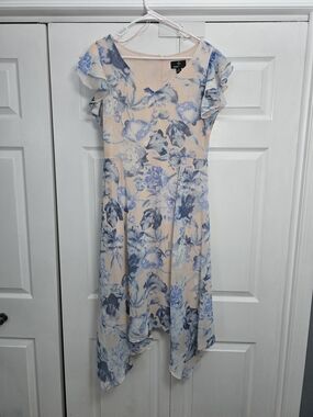 Ronni Nicole Blue Floral High-Low Dress on Blush